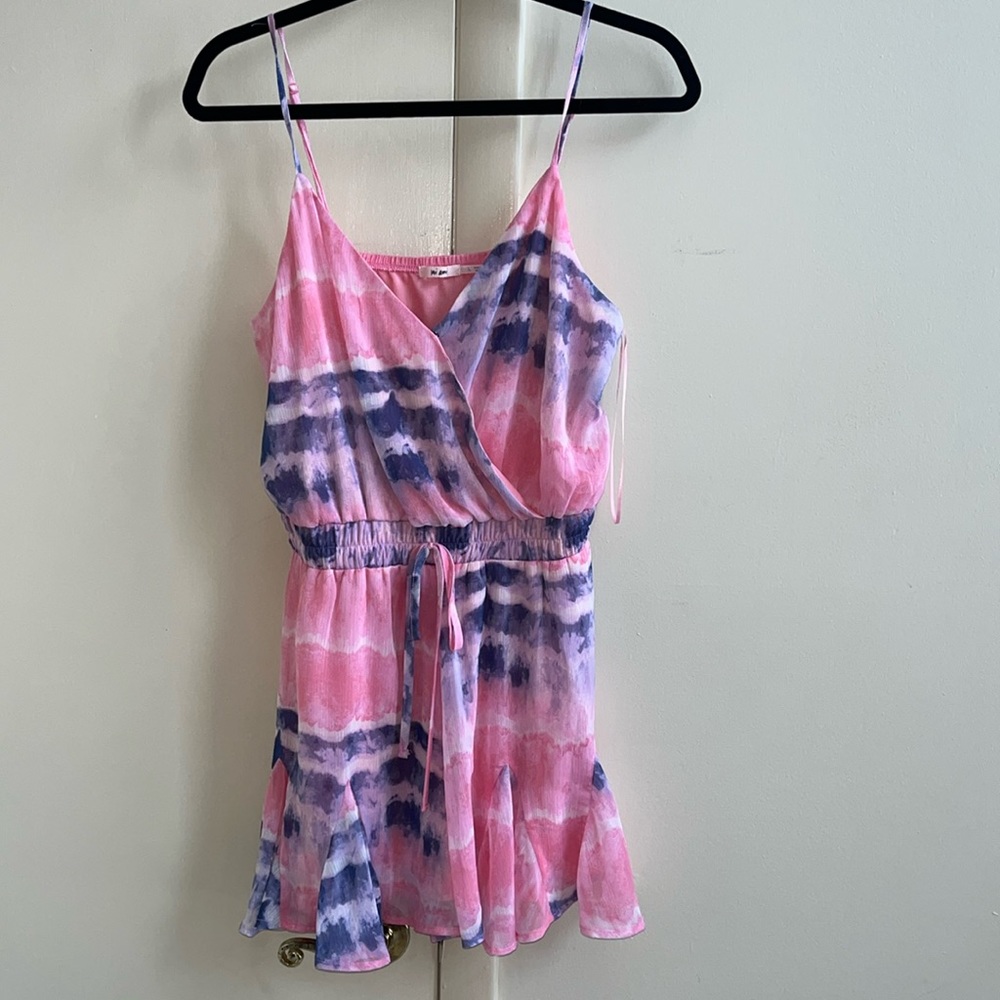 Chiffon pink and purple print romper